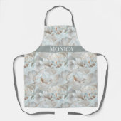 白モダン牡丹フローラ大花 エプロン (正面)