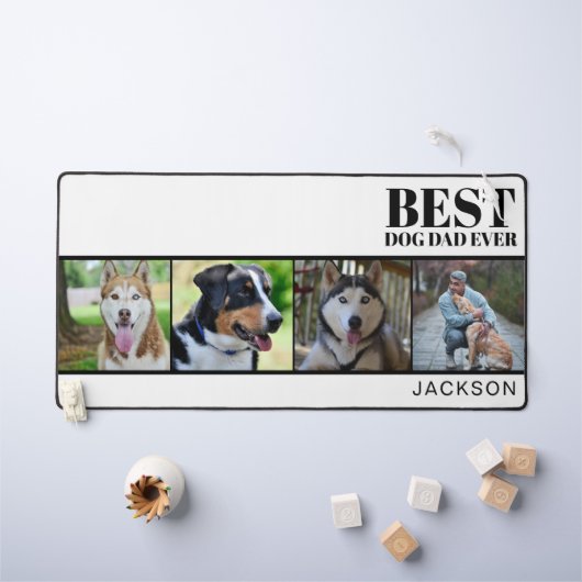 白モダン犬パパカスタム4枚フォトコラージュ デスクマット (キッズテーブル)