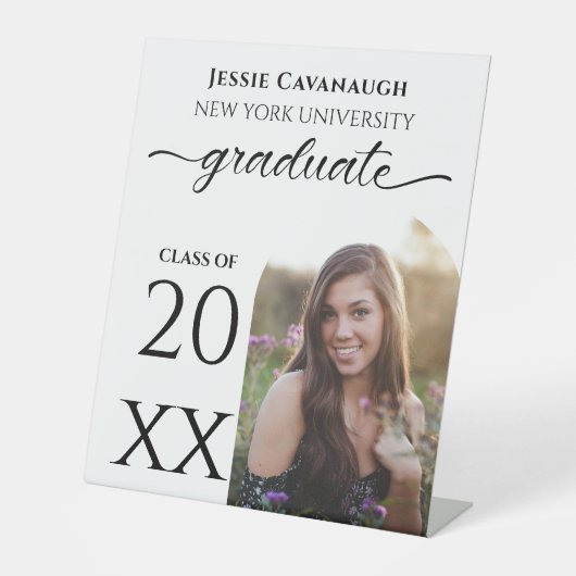 白モダン目盛アーチ写真フレーム記号 台座サイン (正面)