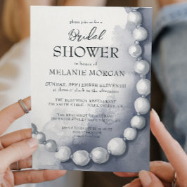 白モダン真珠ブライダルシャワー 招待状