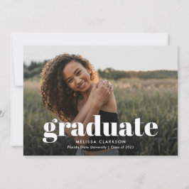 白モダン科はっきりした文字写真卒業 案内状