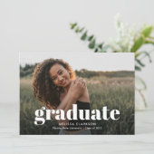 白モダン科はっきりした文字写真卒業 案内状 (スタンド正面)