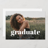 白モダン科はっきりした文字写真卒業 案内状 (正面/裏面)