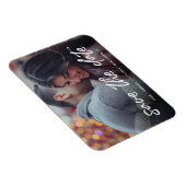 白モダン筆のスクリプト写真の保存日付 マグネット (右側)