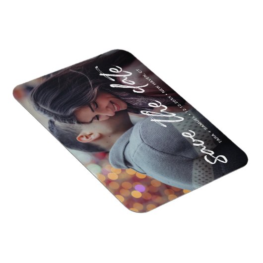 白モダン筆のスクリプト写真の保存日付 マグネット (右側)