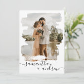 白モダン筆の台本2枚結婚写真 招待状 (スタンド正面)