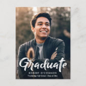 白モダン筆レタリング卒業招待状 ポストカード (正面)