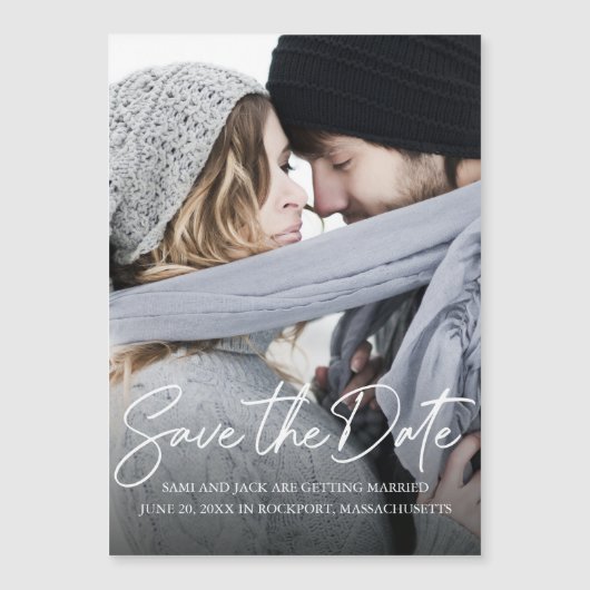 白モダン筆書写救写真 マグネット招待状 (正面)