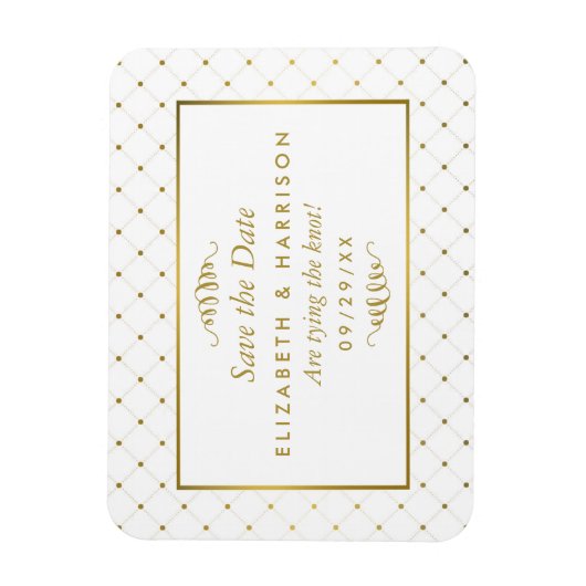 白モダン箔と金箔の効果日付の保存 マグネット (縦)