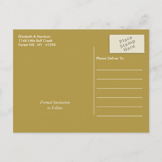 白モダン箔と金箔の効果日付の保存 案内ポストカード (裏面)