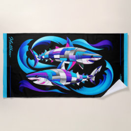 白モダン素晴らしサメのカスタマイズ ビーチタオル