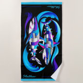 白モダン素晴らしサメのカスタマイズ ビーチタオル (正面)