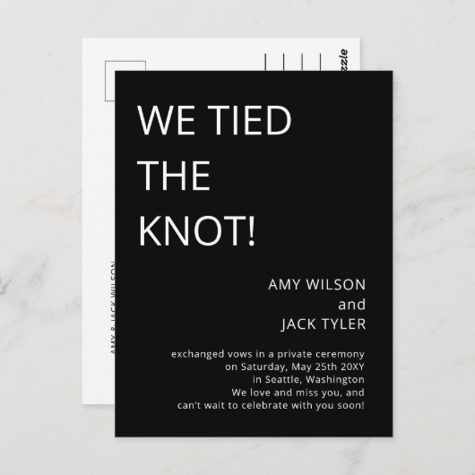 白モダン素朴黒の結婚発表 ポストカード (正面/裏面)