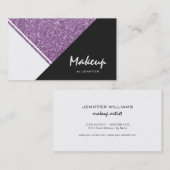 白モダン紫グリッター黒三角形 名刺 (正面/裏面)
