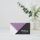 白モダン紫グリッター黒三角形 名刺 (スタンド正面)