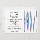 白モダン紫、ピンク、青の水の色結婚の 招待状 (正面)