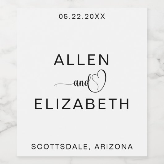 白モダン結婚と黒のスタイリッシュきらめくW ワインラベル (シングルラベル)