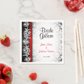 白モダン結婚黒と赤のダマスク スタンダードカクテルナプキン (インサイチュ)