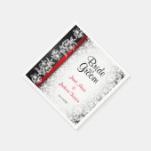 白モダン結婚黒と赤のダマスク スタンダードカクテルナプキン (角)