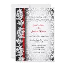 白モダン結婚黒と赤のダマスク