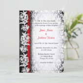 白モダン結婚黒と赤のダマスク 招待状 (スタンド正面)