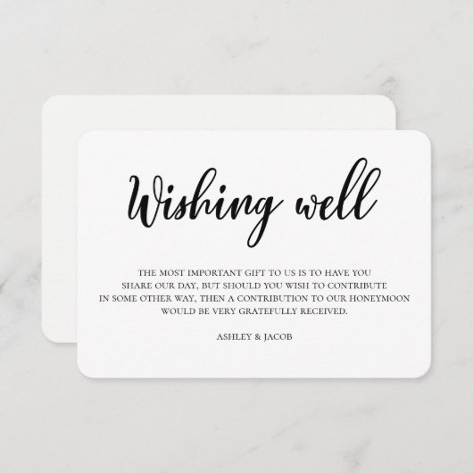 白モダン結婚黒のインサートを願う エンクロージャーカード (正面/裏面)