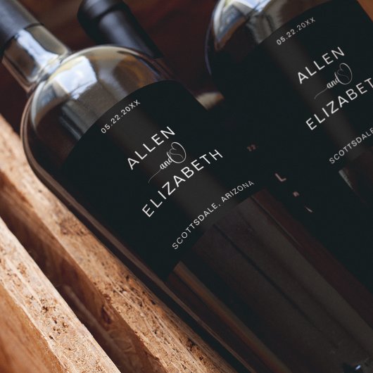 白モダン結婚黒スタイリッシュのきらめくW ワインラベル