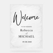 白モダン絵を描モノグ結婚ラム歓迎 アクリルサイン (正面)