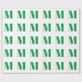 白モダン緑のカスタムイニシャル ラッピングペーパー (フラット)