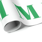 白モダン緑のカスタムイニシャル ラッピングペーパー (ロールコーナー)