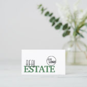 白モダン緑のスタイリッシュシンプルのロゴと写真 名刺 (スタンド正面)