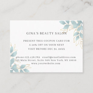 白モダン緑のリーフ型割引カード 割引カード