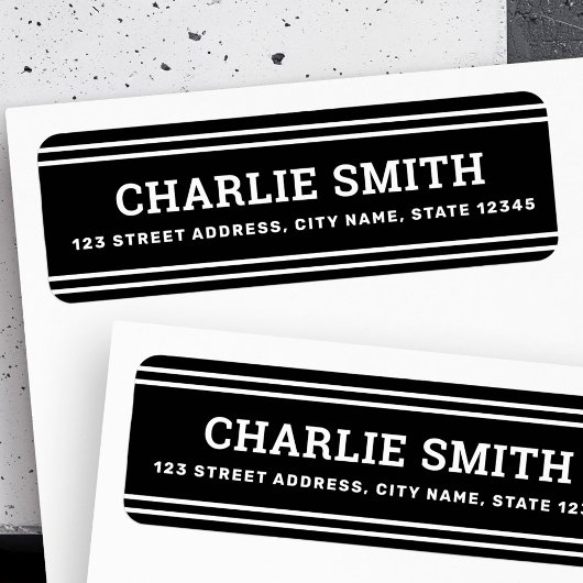 白モダン線ブラック差出人住所 ラベル