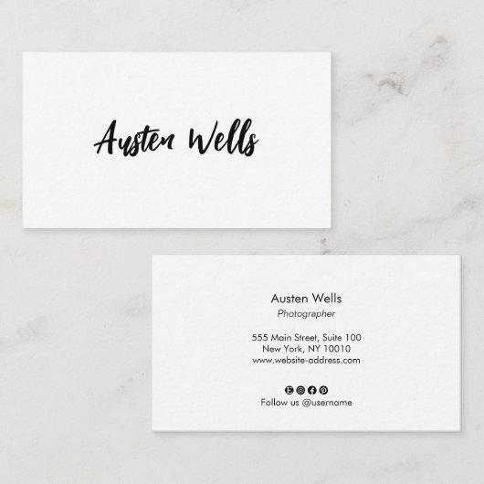 白モダン署名スクリプトマーカー名Busin 名刺 (正面/裏面)