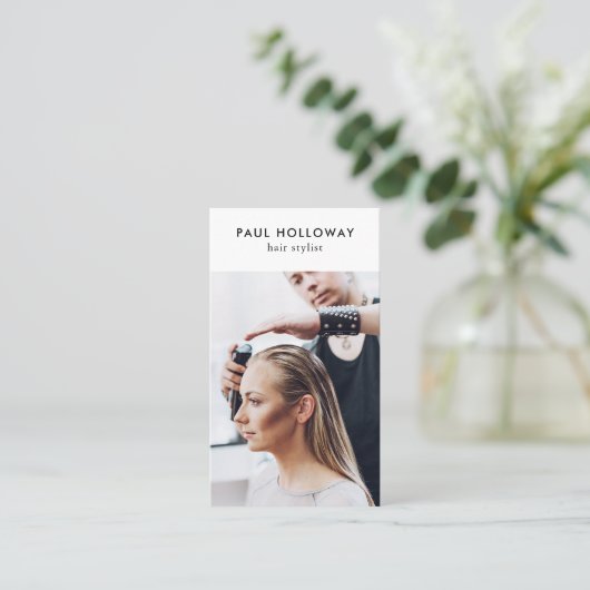 白モダン美容師写シンプル真エレガント 名刺 (スタンド正面)