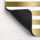 白モダン色とフェイク金ゴールドストライプのパターン マウスパッド (コーナー)