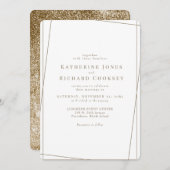 白モダン色と金ゴールド幾何学的グラム結婚ズ 招待状 (正面/裏面)