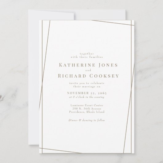 白モダン色と金ゴールド幾何学親結婚なし 招待状 (正面)