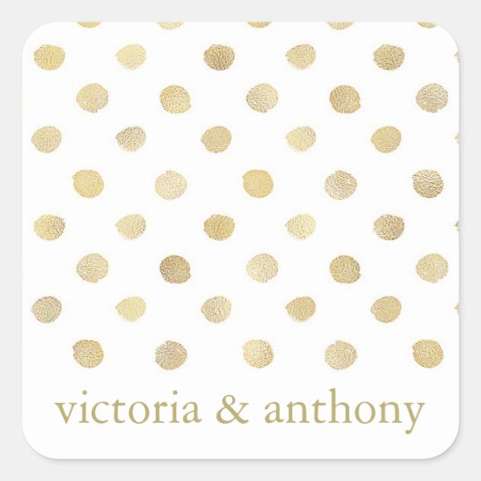 白モダン色と金ゴールド水玉模様結婚式の引き出物 スクエアシール (正面)