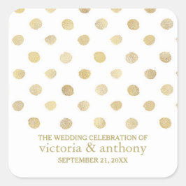白モダン色と金ゴールド水玉模様結婚式の引き出物 スクエアシール