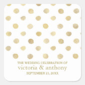 白モダン色と金ゴールド水玉模様結婚式の引き出物 スクエアシール (正面)