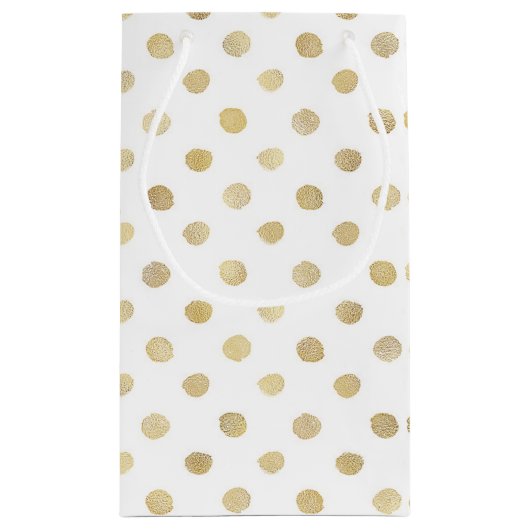 白モダン色と金ゴールド水玉模様結婚式の引き出物 スモールペーパーバッグ (裏面)