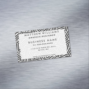 白モダン色と黒のストライプカラー マグネット名刺