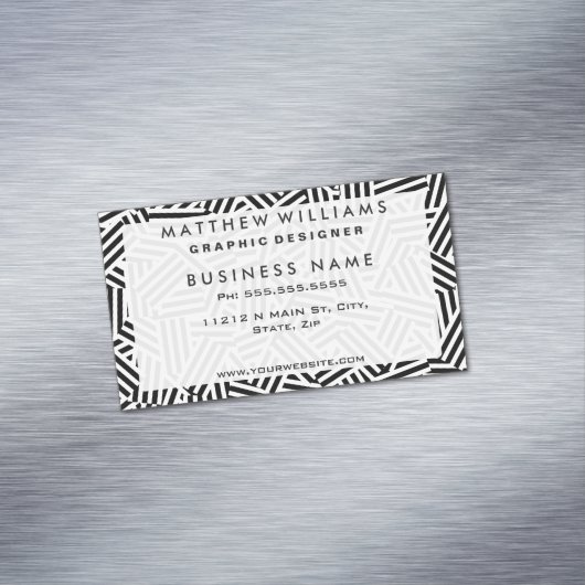 白モダン色と黒のストライプカラー マグネット名刺 (インサイチュ)