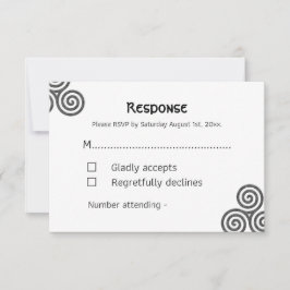 白モダン色のケルトの記号と葉 出欠カード