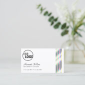 白モダン色のデコカラフルーのロゴをストライプ追加 名刺 (スタンド正面)