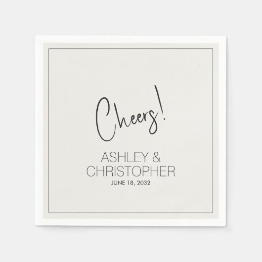 白モダン色のミニマ結婚リスト スタンダードカクテルナプキン (正面)