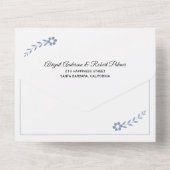 白モダン色の埃の多い青色の結婚タイポグラフィ オールインワン招待状 (裏面)