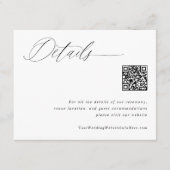 白モダン色の結婚詳細QRコード エンクロージャーカード (正面)