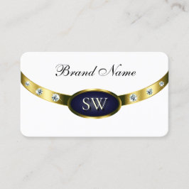 白モダン色ダークブルーとモノグラム付き金ゴールド 名刺